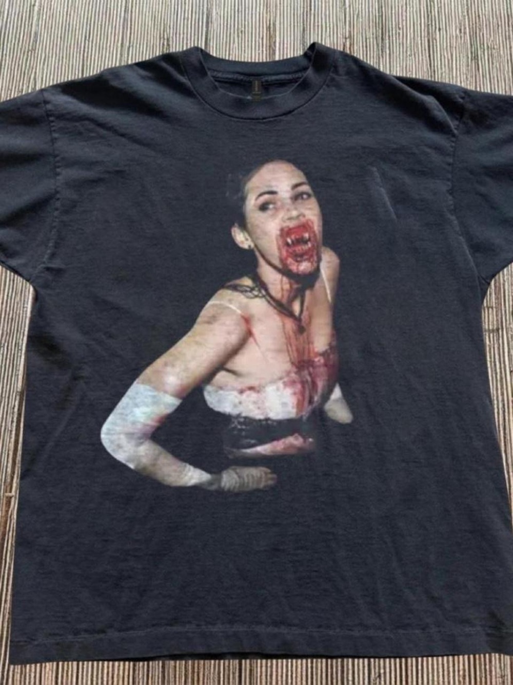 Gildan Black Women's Short Sleeve Graphic Tee with Horror Photo Print
